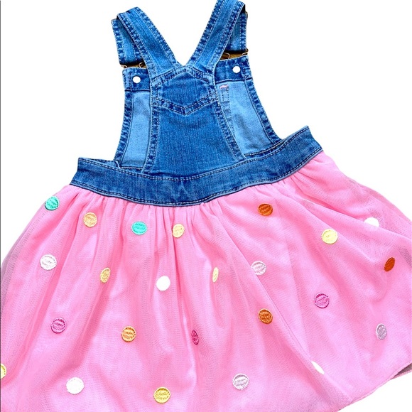 Wonder Nation denim overall dress ballerina pink polka dot skirt size 3T - Picture 2 of 3